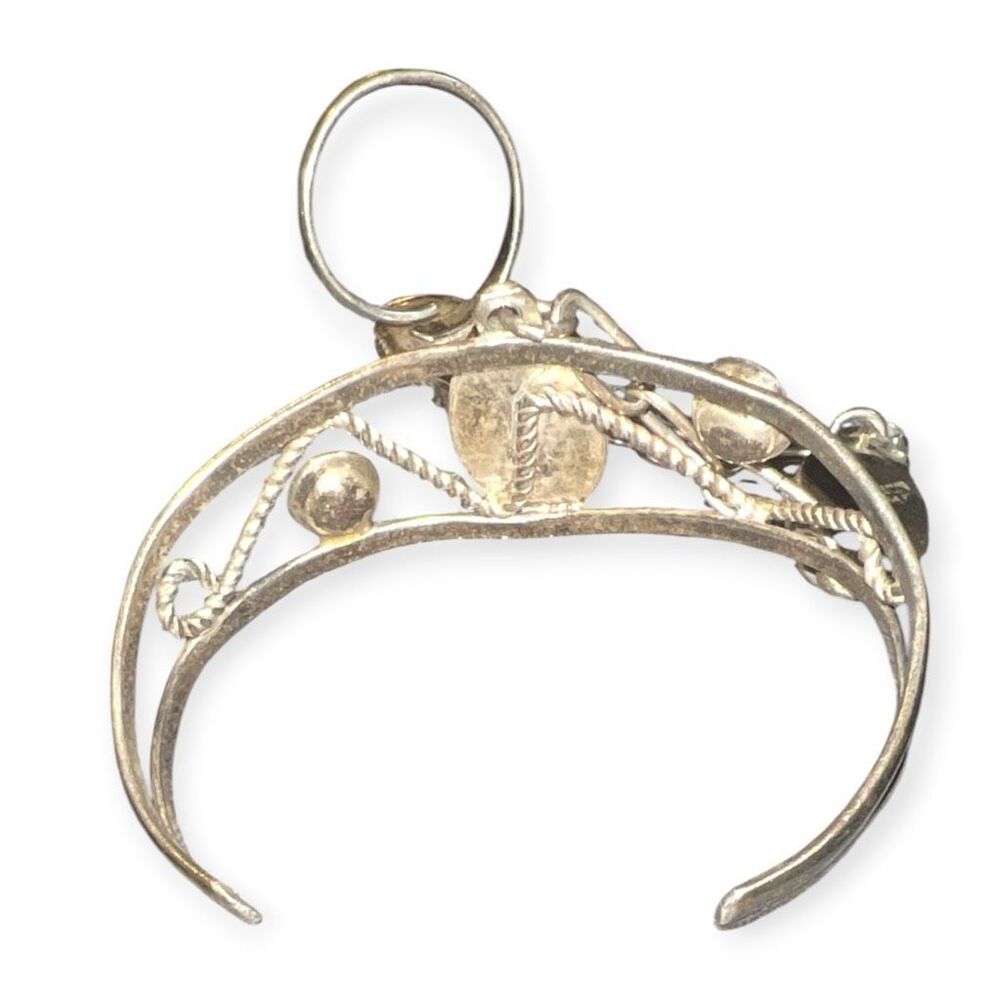 Vintage Mexican Alpaca Silver Slave Bracelet Hand Flower Abalone Ring Cuff - Picture 4 of 10